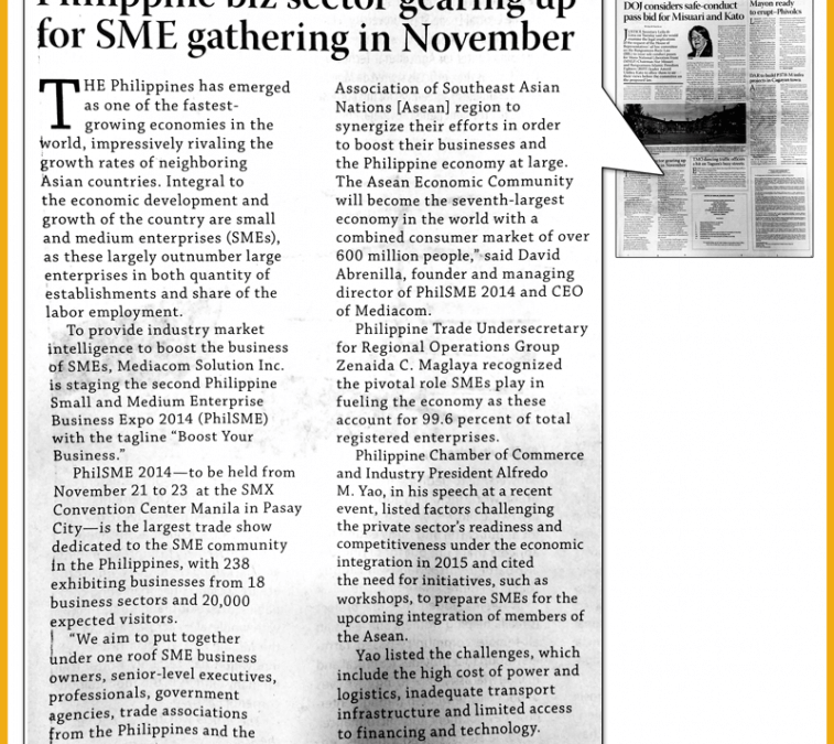 Business Mirror: Philippine Biz Sector Gearing Up for SME Gathering in November