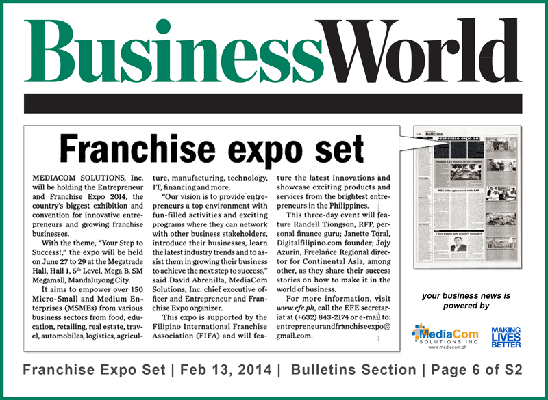 Business World: Franchise Expo Set